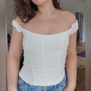 Reformation Cream Off-Shoulder Blouse